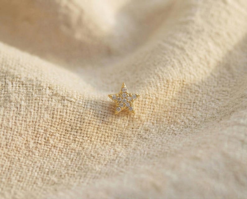 Tiny Pave Star Helix Stud Earrings: 18K Gold Plated Surgical Steel image 2