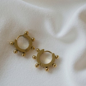 Tiny Gold Beaded Hoops / Small Gold Hoops / Ball Hoop Earrings / Huggie Earrings / Gold Huggie Hoops / Gold Hoop Earrings / Gold Hoops. image 8