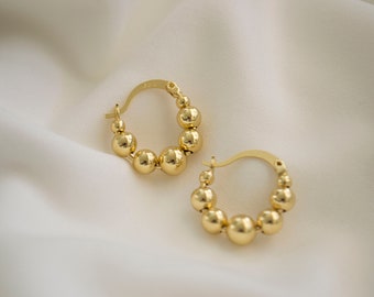 Beaded Hoops / Gold Hoops / Ball Hoop Earrings / Small Hoop Earrings / Small Gold Hoop / Gold Hoop Earrings / Gold Beaded Hoops.
