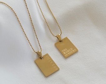 Square Medallion Necklace / Gold Medal Necklace / Mantra Necklace / Medallion Necklace / Square Necklace / Gold Medallion Necklace.