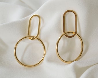 Large Hoop Earrings / Long Drop Earrings / Gold Long Earrings / Gold Hoop Earrings / Gold Hoops / Dangle Drop Earrings / Statement Earrings.