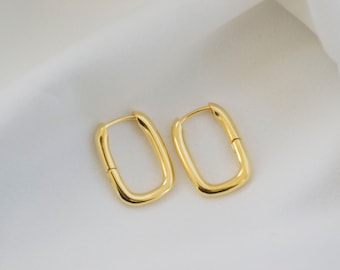 Rectangle Hoop Earrings / Rectangle Hoops / Minimalist Hoop Earrings / Minimalist Earrings / 925 Sterling Silver / Geometric Gold Hoops