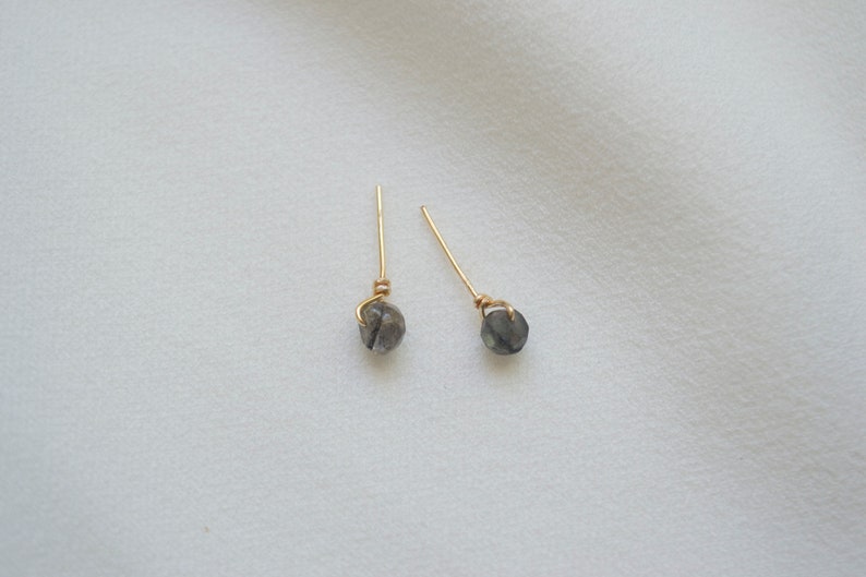 Teeny Tiny Raw Stone Studs / Tiny Stud Earrings / Gold Stud Earrings / Labradorite Studs / 14k Gold Filled Earrings. SSJ013 image 6