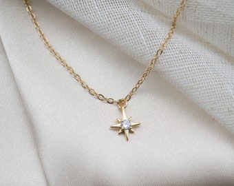 North Star Necklace / Gold North Star Necklace / 14k Gold Filled Necklace / Starburst Necklace / Tiny Star Necklace. SSJ452