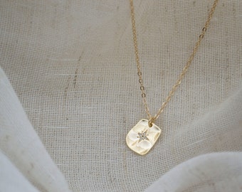 Gold Coin Necklace / Gold Square Necklace / 14k Gold Filled Necklace / Coin Necklace / Medallion Necklace / Layering Necklace. SSJ466