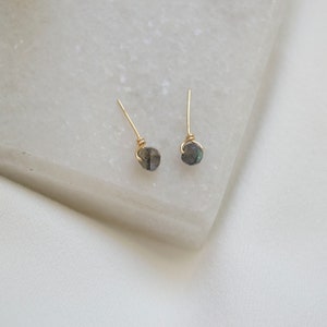 Teeny Tiny Raw Stone Studs / Tiny Stud Earrings / Gold Stud Earrings / Labradorite Studs / 14k Gold Filled Earrings. SSJ013 image 4