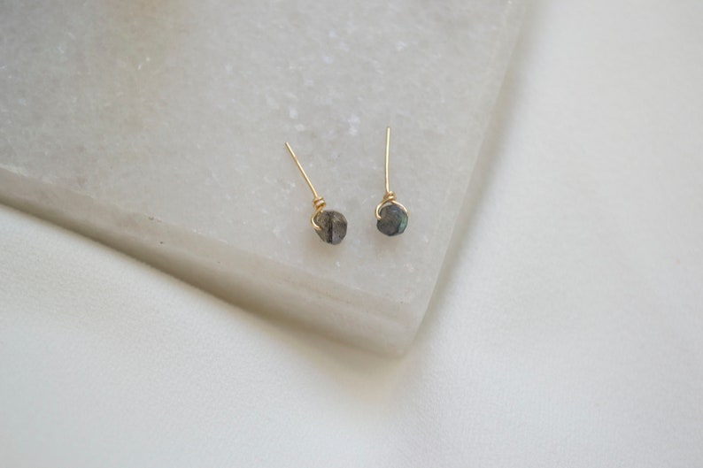 Teeny Tiny Raw Stone Studs / Tiny Stud Earrings / Gold Stud Earrings / Labradorite Studs / 14k Gold Filled Earrings. SSJ013 image 4