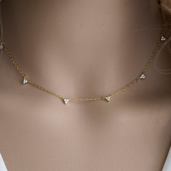 Dainty CZ Necklace / Gold choker Necklace / Choker / Dainty Gold Necklace / Dainty Choker / Dangle Charm Necklace / Dangle Choker.