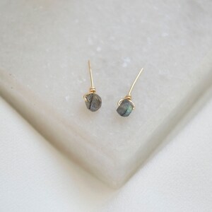 Teeny Tiny Raw Stone Studs / Tiny Stud Earrings / Gold Stud Earrings / Labradorite Studs / 14k Gold Filled Earrings. SSJ013 image 7