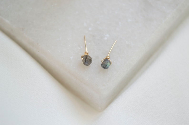 Teeny Tiny Raw Stone Studs / Tiny Stud Earrings / Gold Stud Earrings / Labradorite Studs / 14k Gold Filled Earrings. SSJ013 image 7