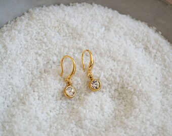 Gold Drop Earrings / CZ Drop Earrings / Delicate Gold Earrings / Dainty Gold Earrings / Minimalist Earrings / Everyday Gold Earrings.