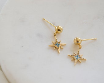 Northstar Earrings / Gold Northstar Earrings / Starburst Earrings / Celestial Earrings / Star Earrings / Dangle and Drop Earrings.