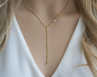 Short Lariat Necklace / Chain Necklace / Gold Chain Necklace / Thin Chain Necklace / Y Necklace / Dainty Gold Necklace / Dainty Choker.