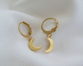 Crescent Hoops / Small Hoop Earrings / Crescent Hoop Earrings / Gold Moon Hoops / Dangle Hoops / Hoops with Charm.