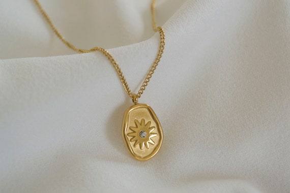 Gold Coin Necklace Oval Necklace Medallion Necklace Dainty