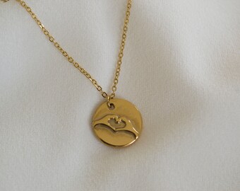 I Love You Sign Necklace / Gold Coin Necklace / Coin Necklace / Medallion Necklace / Dainty Gold Necklace / Heart Necklace.