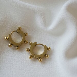 Tiny Gold Beaded Hoops / Small Gold Hoops / Ball Hoop Earrings / Huggie Earrings / Gold Huggie Hoops / Gold Hoop Earrings / Gold Hoops. image 7