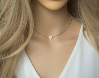 Gold Disk Necklace / Moon Necklace / Gold Moon Necklace / Moon Choker / Dainty Gold Choker / 14k Gold Filled Necklace. SSJ476