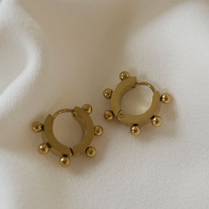 Tiny Gold Beaded Hoops / Small Gold Hoops / Ball Hoop Earrings / Huggie Earrings / Gold Huggie Hoops / Gold Hoop Earrings / Gold Hoops. image 4