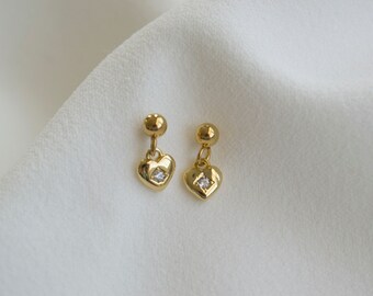 Tiny Heart Stud Earrings / Gold Heart Studs / Gold Heart Stud Earrings / Tiny Gold Earrings / Gold Studs / Tiny Studs / Studs with Charm.