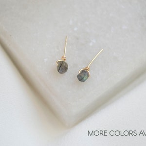 Teeny Tiny Raw Stone Studs / Tiny Stud Earrings / Gold Stud Earrings / Labradorite Studs / 14k Gold Filled Earrings. SSJ013 image 1