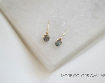 Teeny Tiny Raw Stone Studs / Tiny Stud Earrings / Gold Stud Earrings / Labradorite Studs / 14k Gold Filled Earrings. SSJ013