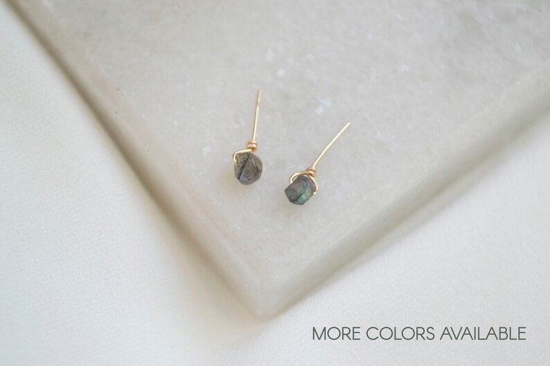 Teeny Tiny Raw Stone Studs / Tiny Stud Earrings / Gold Stud Earrings / Labradorite Studs / 14k Gold Filled Earrings. SSJ013 image 1