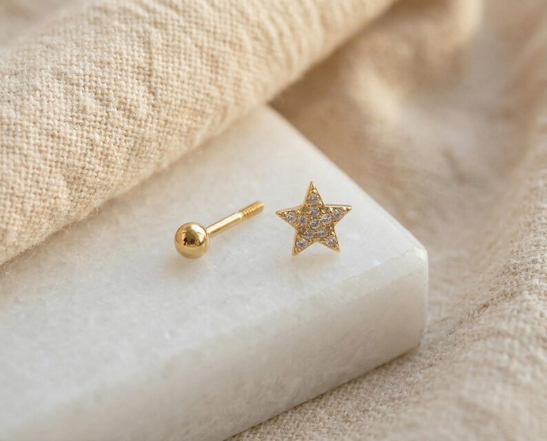 Tiny Pave Star Helix Stud Earrings: 18K Gold Plated Surgical Steel image 4