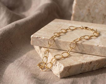 18K ゴールドフィルド メッシュリンクチェーンブレスレット - ゴールド