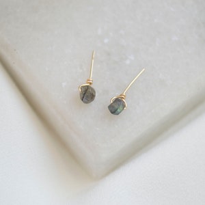 Teeny Tiny Raw Stone Studs / Tiny Stud Earrings / Gold Stud Earrings / Labradorite Studs / 14k Gold Filled Earrings. SSJ013 image 2
