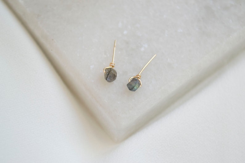 Teeny Tiny Raw Stone Studs / Tiny Stud Earrings / Gold Stud Earrings / Labradorite Studs / 14k Gold Filled Earrings. SSJ013 image 2