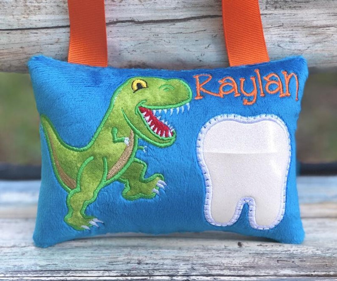 Dinosaur Tooth Fairy Pillow Embroidered Pillow Personalized Etsy