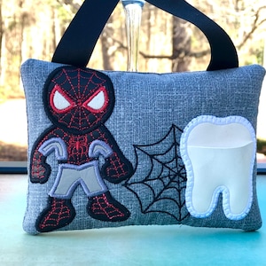 472 Black spider tooth fairy pillow, Personalize pillow, Embroidered pillow, Spider pillow