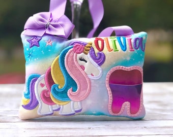 Pony Pillow, Rainbow Unicorn tooth fairy pillow, Personalized Pony Pillow, READY to SHIP Pillow, Name on the pillow is embroidered OLIVIA