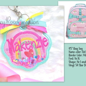 Personalize Fabric Bag Tag, Rainbow Bag Tag School Bag Tag,Embroidered Name Tag, Backpack tag, Name Tag, Back to School, Luggage, Lunch box