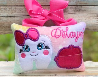 Nr.264 Tooth Fairy Pillow, Embroidered Pillow, Girls Tooth Pillow, Birthday gift, Princess Pillow, Personalized pillow, Monogrammed gift