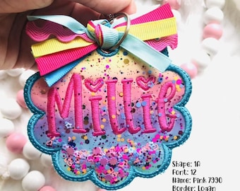 Personalized Glitter Name Bag Tag |  Embroidered Fabric Key chain | Back to School