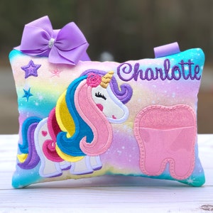 Unicorn Tooth Fairy Pillow | Personalized Rainbow Pony | Made to order
