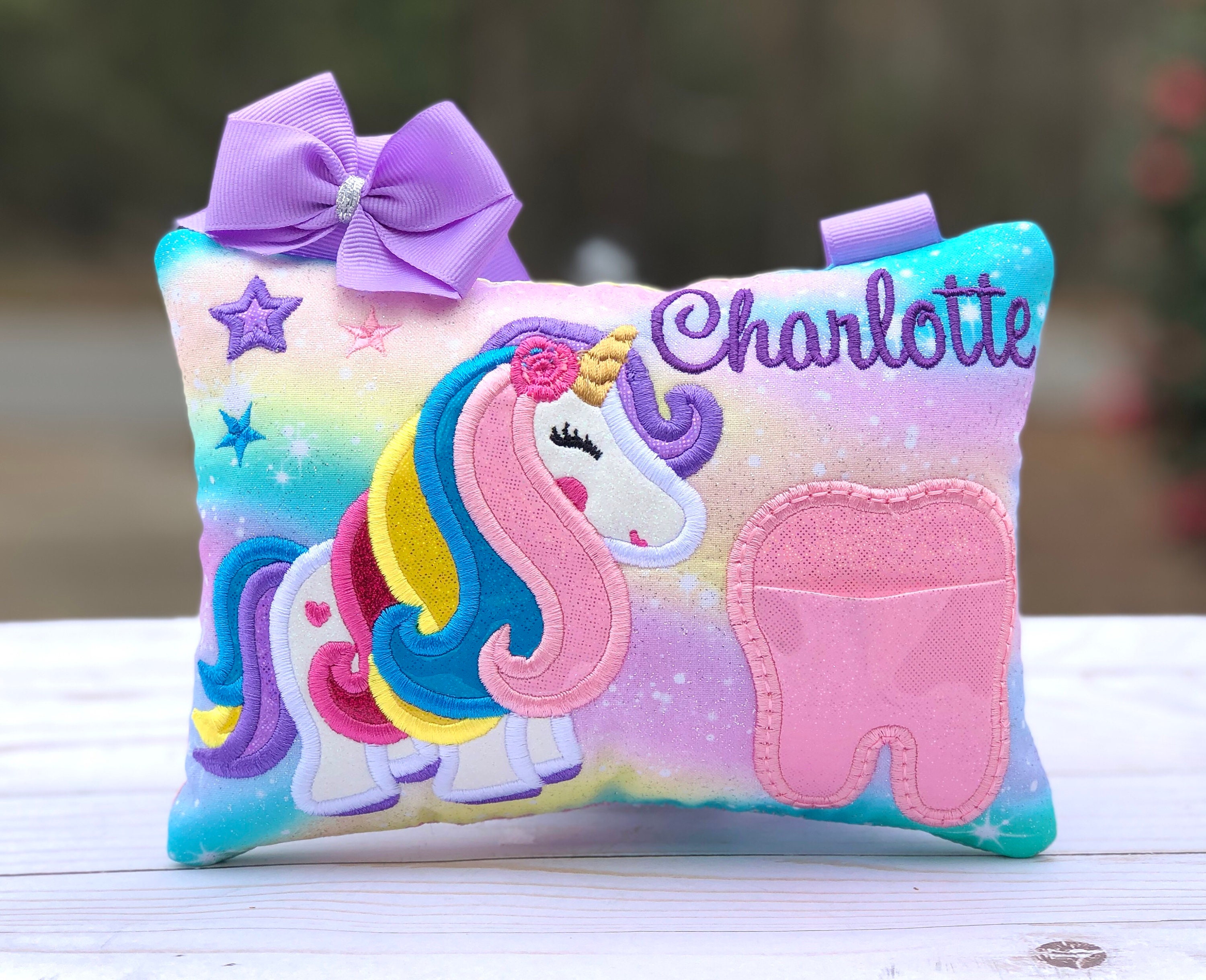 Rainbow Unicorn Tooth Fairy Pillow, Embroidered Pillow, Personalized  Gift, Baby shower Gift, Birthday Gift, Tooth fairy for girl