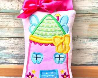 NR.242 Tooth Fairy Pillow. Embroidered Fairy House pillow. Ready To Ship.
