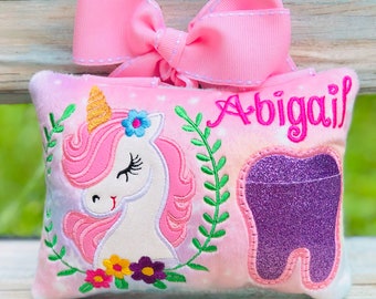 NR.351 Unicorn Tooth Fairy Pillow, Personalize Pillow, Rainbow Tooth Fairy Pillow,Personalized  Gift, Baby shower Gift, Tooth fairy for girl