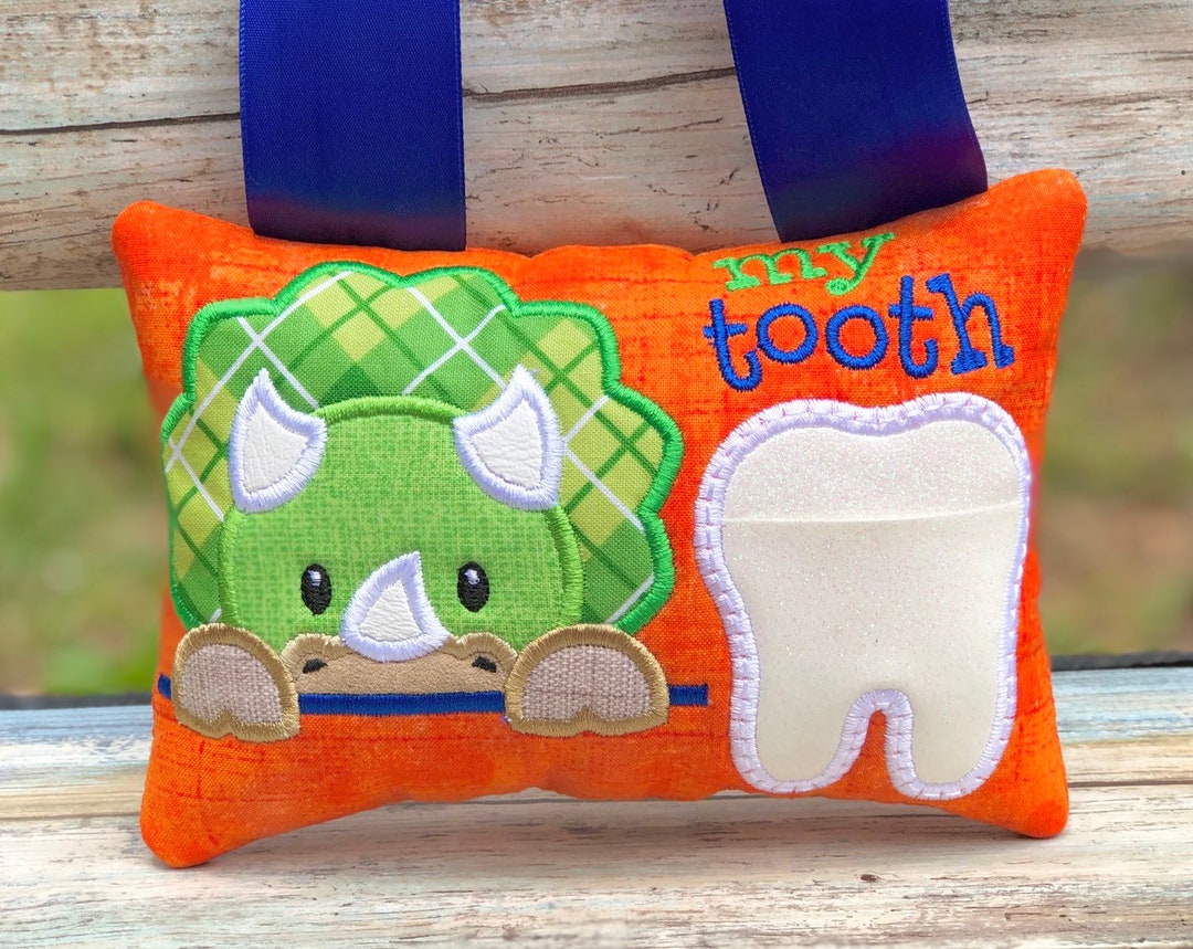 Nr.324 Triceratops Dino Tooth Pillow, Embroidered Pillow, T Rex Tooth