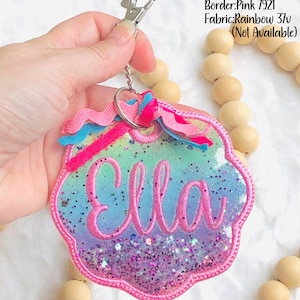 Personalize Fabric Bag Tag, Embroidered Glitter Name Shaker, Name Tag, Back to School, Luggage, Lunch box, Backpack tag.