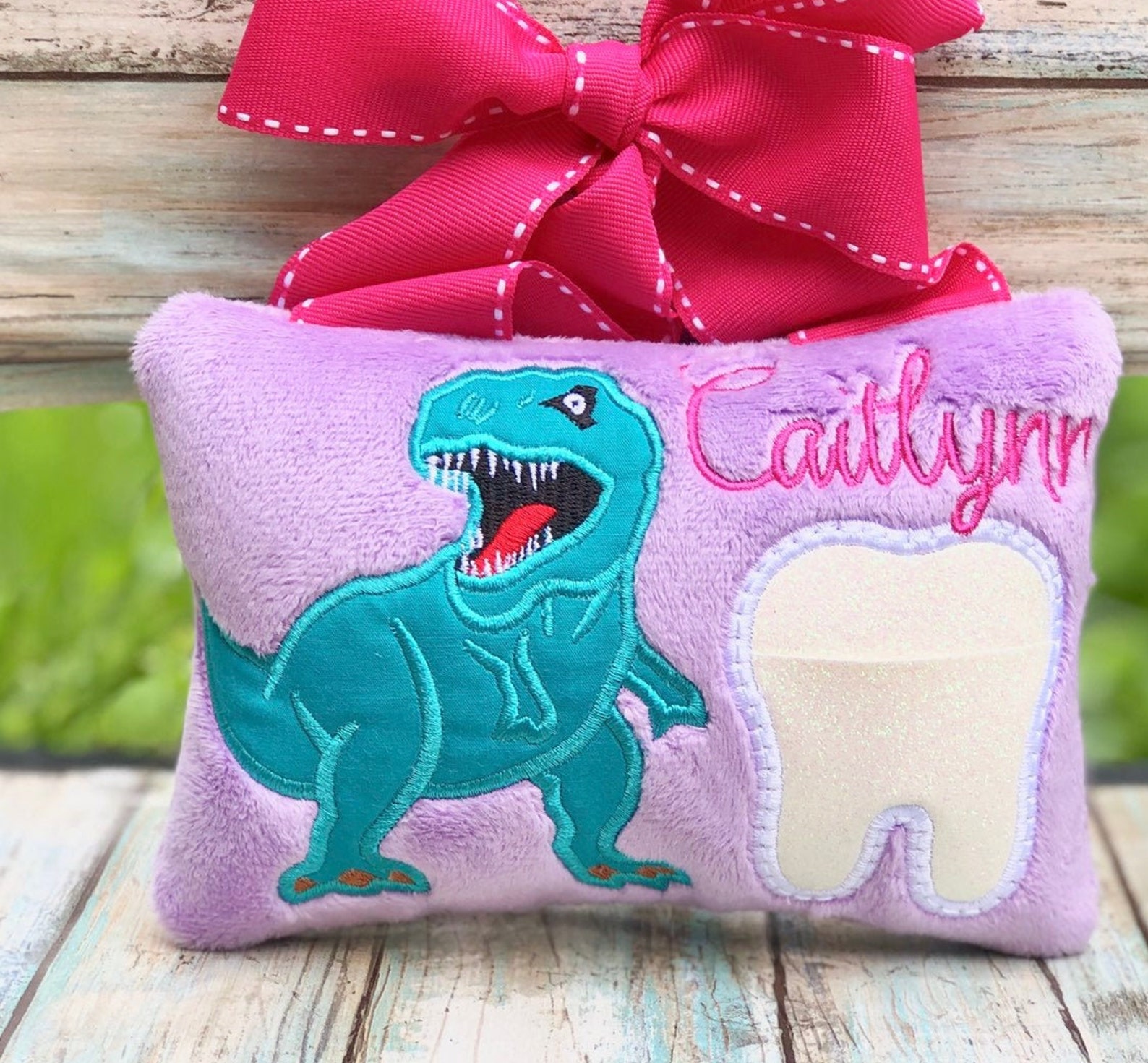 Nr.314 Dinosaur tooth fairy pillow. Trex pillow. Embroidered Etsy