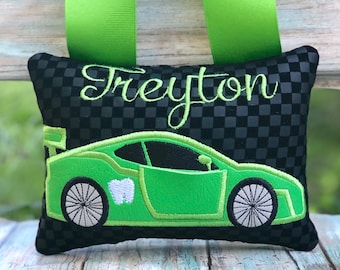 Race Car Tooth Fairy Pillow | Embroidered Keepsake for Kids | Personalized Birthday Gift