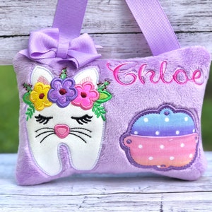 NR.277 Cat Tooth Pillow, Kids Pillow, Embroidred Pillow, Tooth Fairy for Girls, Birthday Gift