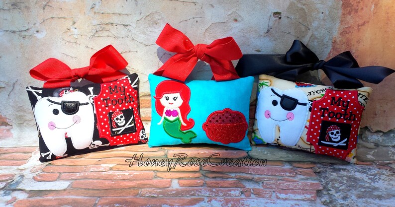 Ariel tooth fairy pillow. Mermoid tooth fairy pillow Embroidered tooth fairy pillow