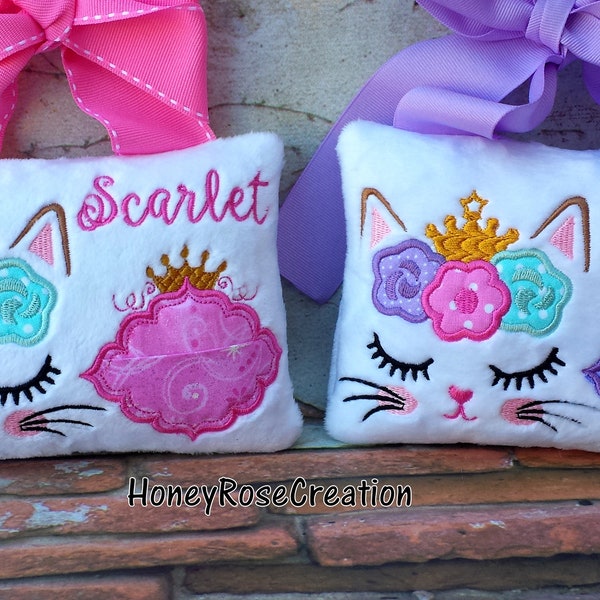 Nr.317 Cat tooth fairy pillow,Personalized pillow,Embroidered  Pillow, Girls Pillow,  Baby shower gift,Personalized pillow, Monogrammed gift