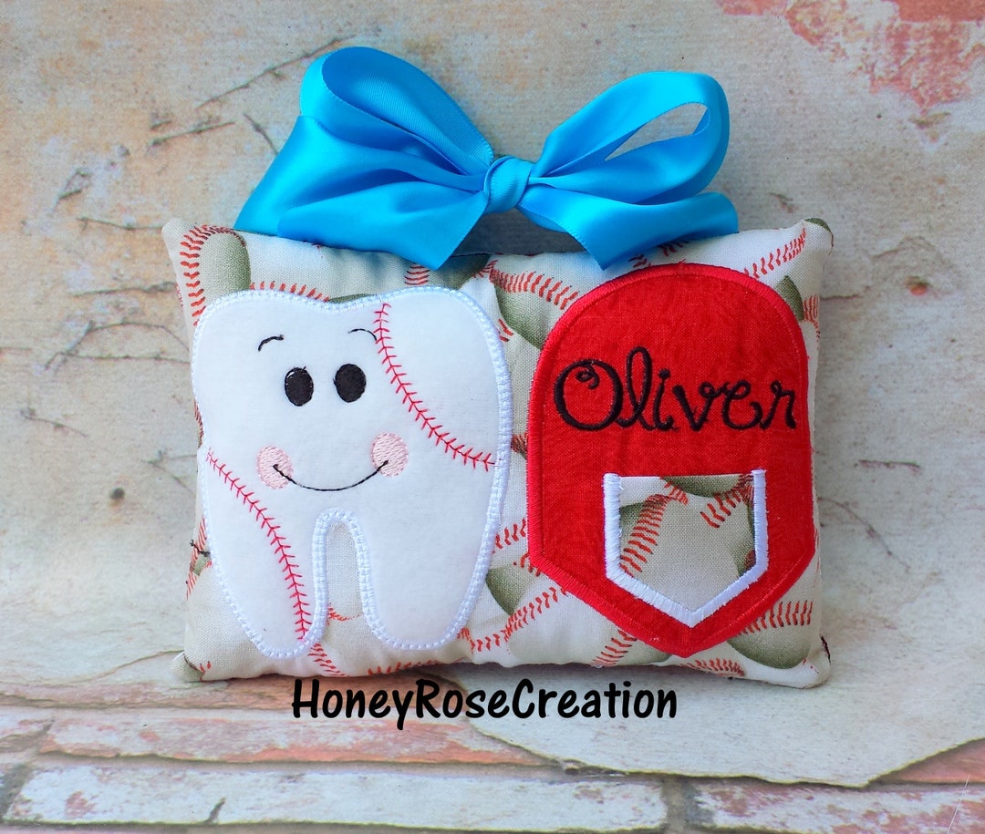 Tooth Baseball Baseball Tooth Fairy Pillow | Embroidered Birthday Gift | Personalized ...
