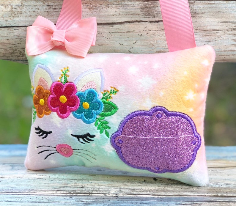 Embroidered kitty pillow Kitty tooth fairy pillow